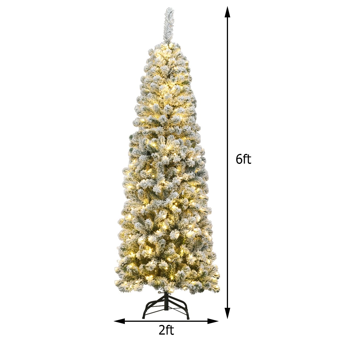 6 Feet Pre-lit Snow Flocked Artificial Pencil Christmas Tree with 250 LED Lights view 5