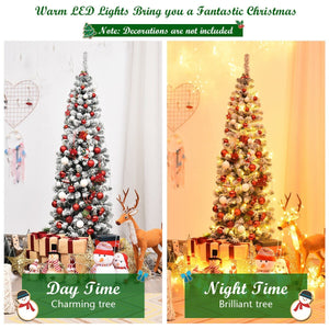 6 Feet Pre-lit Snow Flocked Artificial Pencil Christmas Tree with 250 LED Lights view 6