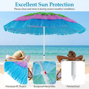 6 FT Tiki Thatched Patio Beach Umbrella with Push Button Tilt Carrying Bag-Colorful view 8