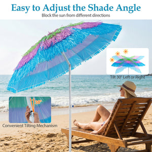 6 FT Tiki Thatched Patio Beach Umbrella with Push Button Tilt Carrying Bag-Colorful view 9