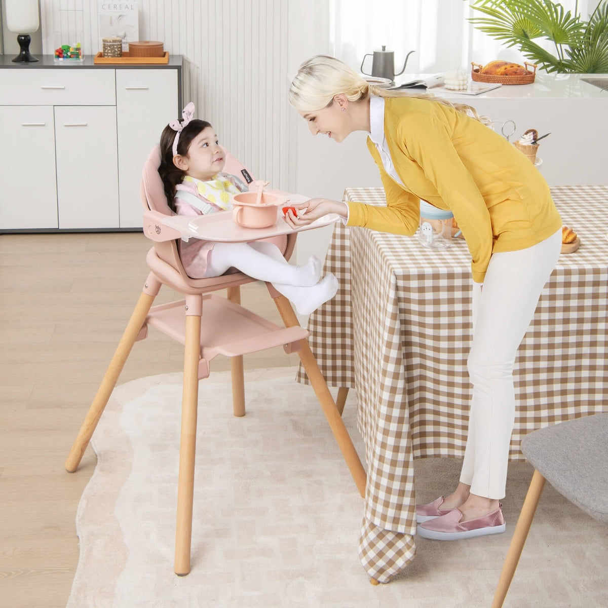 6 in 1 Convertible Highchair with Safety Harness and Removable Tray-Pink view 2