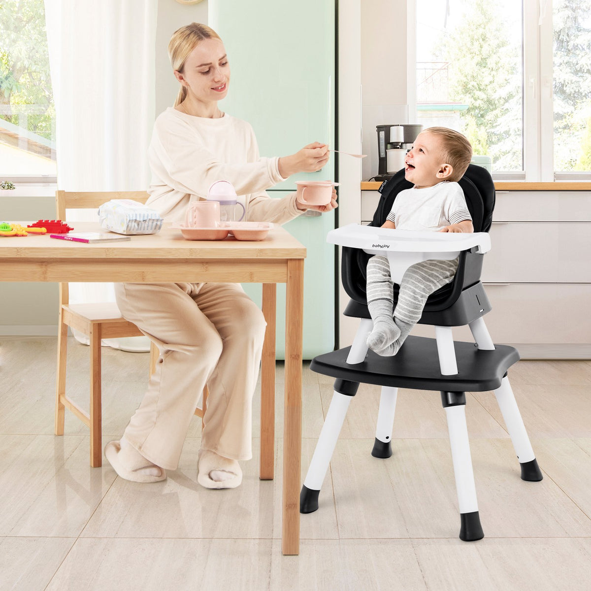 6-in-1 Convertible Baby High Chair with Adjustable Removable Tray-Black view 2