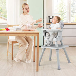 6-in-1 Convertible Baby High Chair with Adjustable Removable Tray-Gray view 2