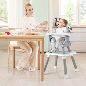 6-in-1 Convertible Baby High Chair with Adjustable Removable Tray-Gray & White view 2