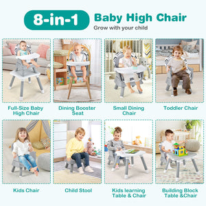 6-in-1 Convertible Baby High Chair with Adjustable Removable Tray-Gray & White view 5