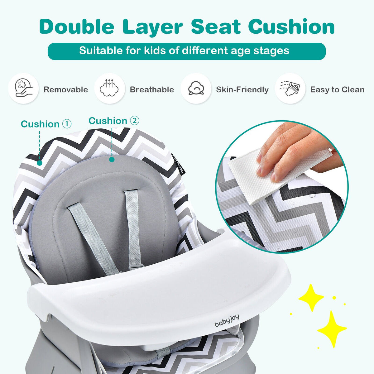 6-in-1 Convertible Baby High Chair with Adjustable Removable Tray-Gray & White view 8