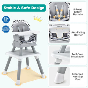 6-in-1 Convertible Baby High Chair with Adjustable Removable Tray-Gray & White view 9