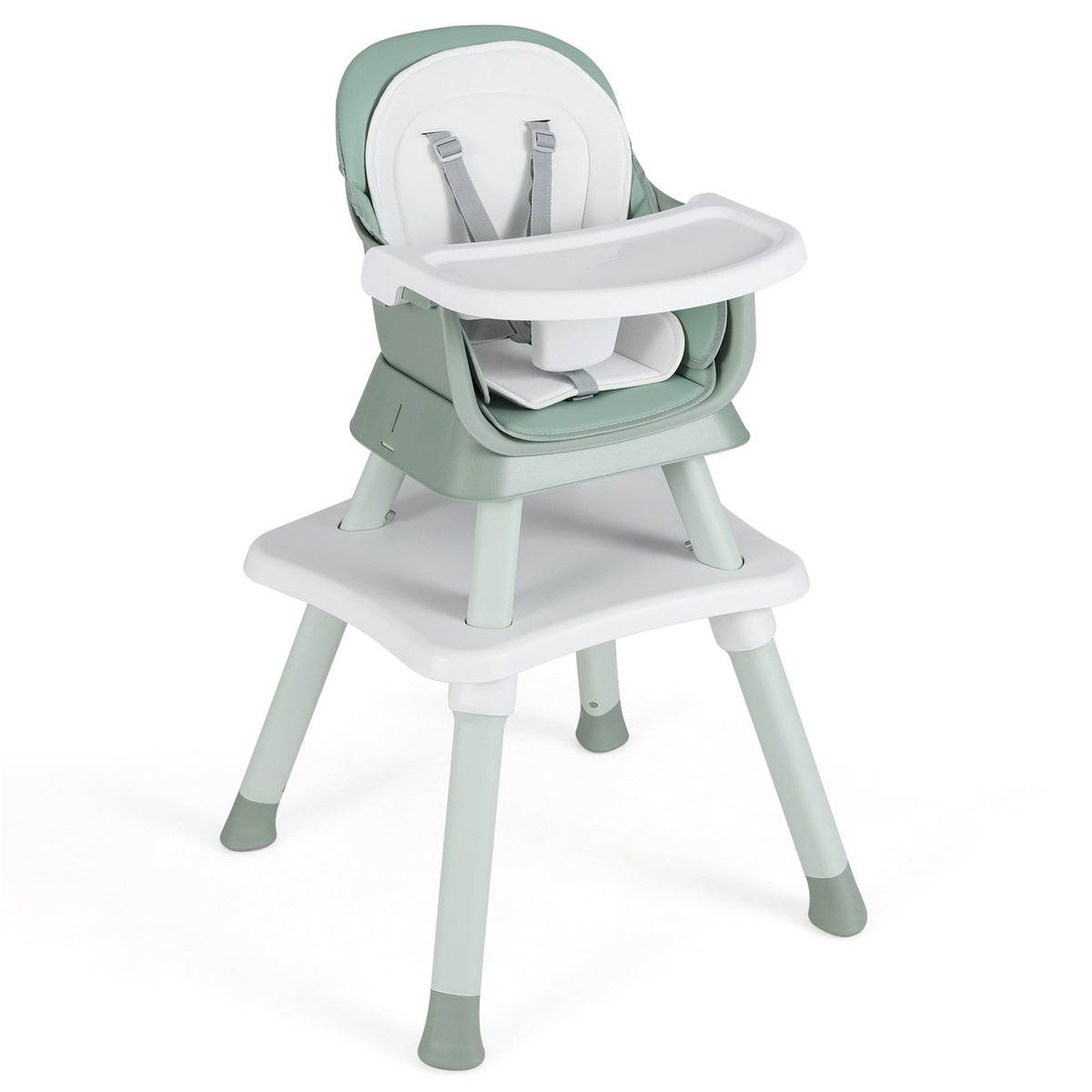 6-in-1 Convertible Baby High Chair with Adjustable Removable Tray-Green