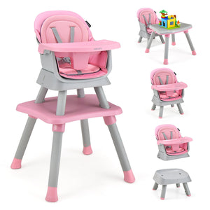 6-in-1 Convertible Baby High Chair with Adjustable Removable Tray-Pink view 3