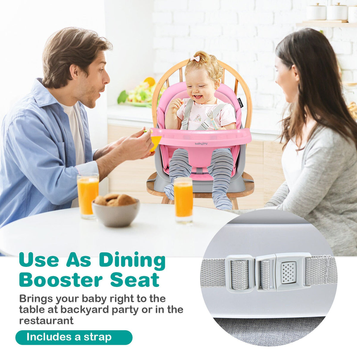 6-in-1 Convertible Baby High Chair with Adjustable Removable Tray-Pink view 7