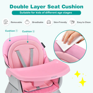 6-in-1 Convertible Baby High Chair with Adjustable Removable Tray-Pink view 9