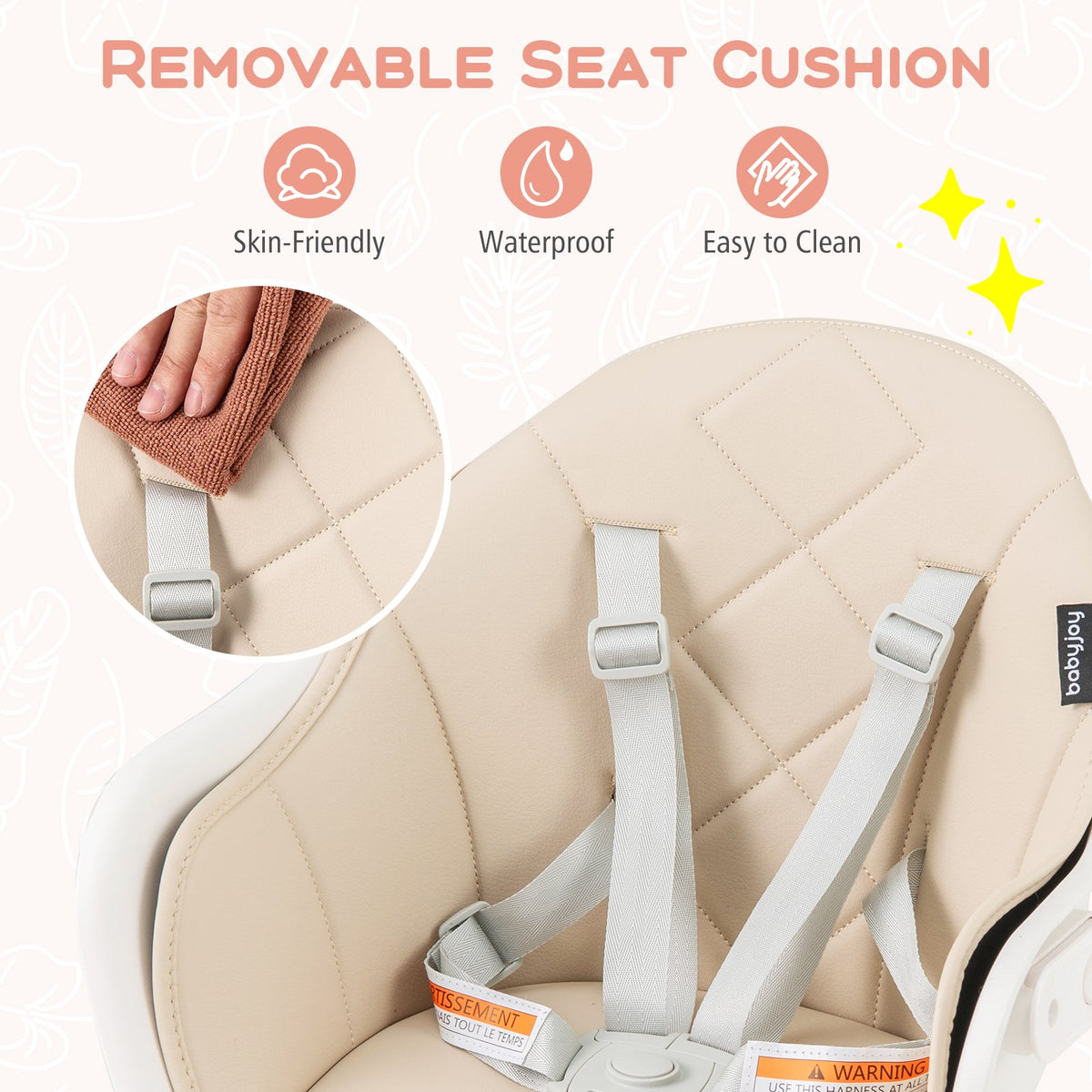 6 in 1 Convertible Highchair with Safety Harness and Removable Tray-Beige view 9