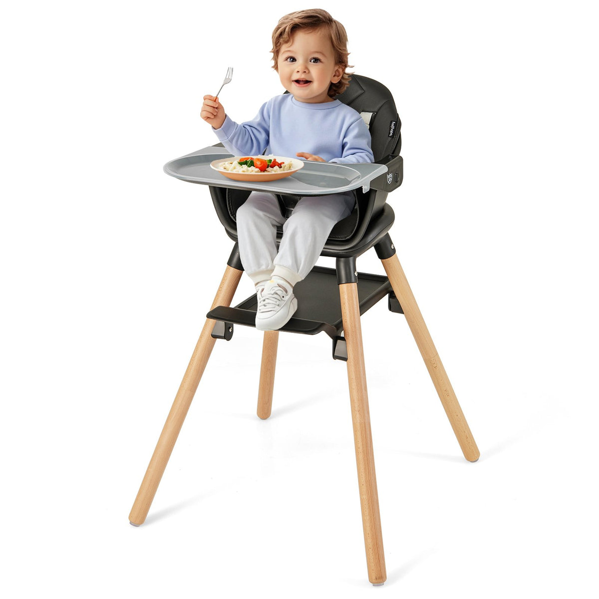 6 in 1 Convertible Highchair with Safety Harness and Removable Tray-Black view 3