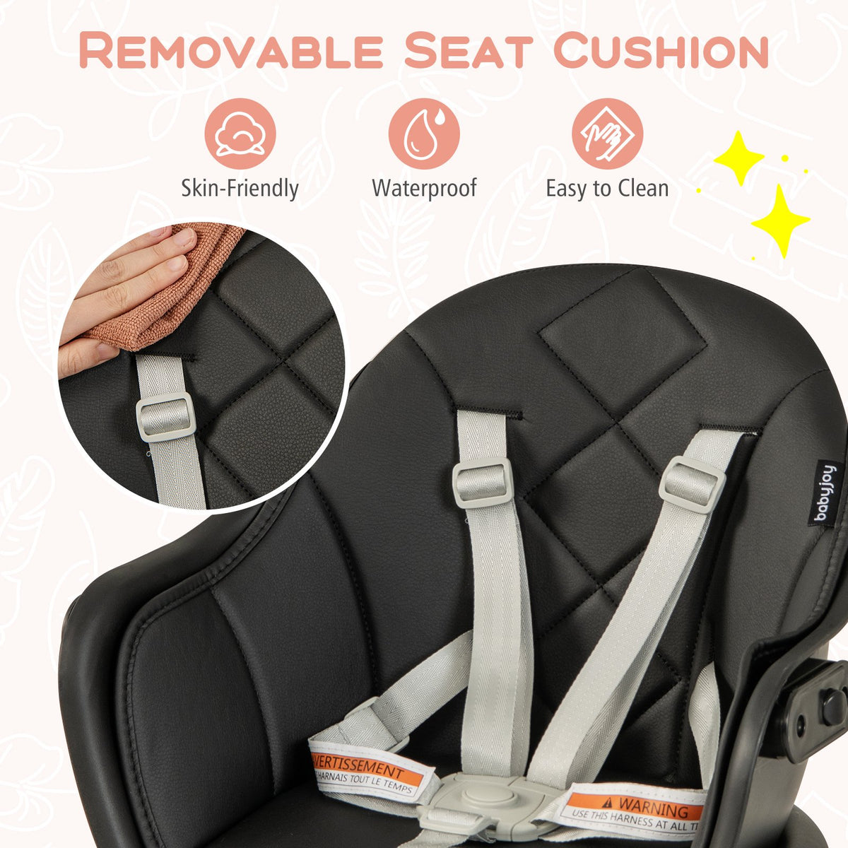 6 in 1 Convertible Highchair with Safety Harness and Removable Tray-Black view 9