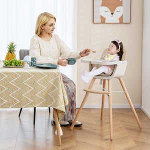 6-in-1 Convertible Wooden Highchair with Safety Harness and Adjustable Legs-Light Brown view 2