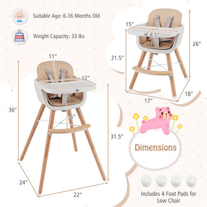 6-in-1 Convertible Wooden Highchair with Safety Harness and Adjustable Legs-Light Brown view 5