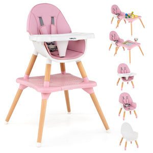 6 in 1 High Chair for Babies and Toddlers Ages 6-36 Months-Pink