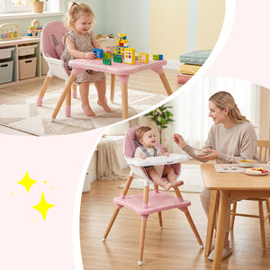 6 in 1 High Chair for Babies and Toddlers Ages 6-36 Months-Pink view 2
