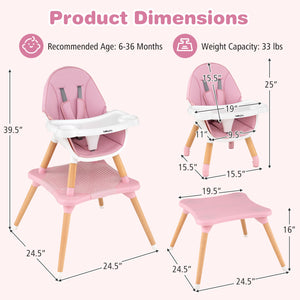 6 in 1 High Chair for Babies and Toddlers Ages 6-36 Months-Pink view 3