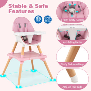 6 in 1 High Chair for Babies and Toddlers Ages 6-36 Months-Pink view 4