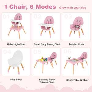 6 in 1 High Chair for Babies and Toddlers Ages 6-36 Months-Pink view 5