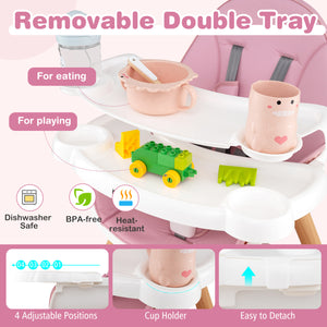 6 in 1 High Chair for Babies and Toddlers Ages 6-36 Months-Pink view 6
