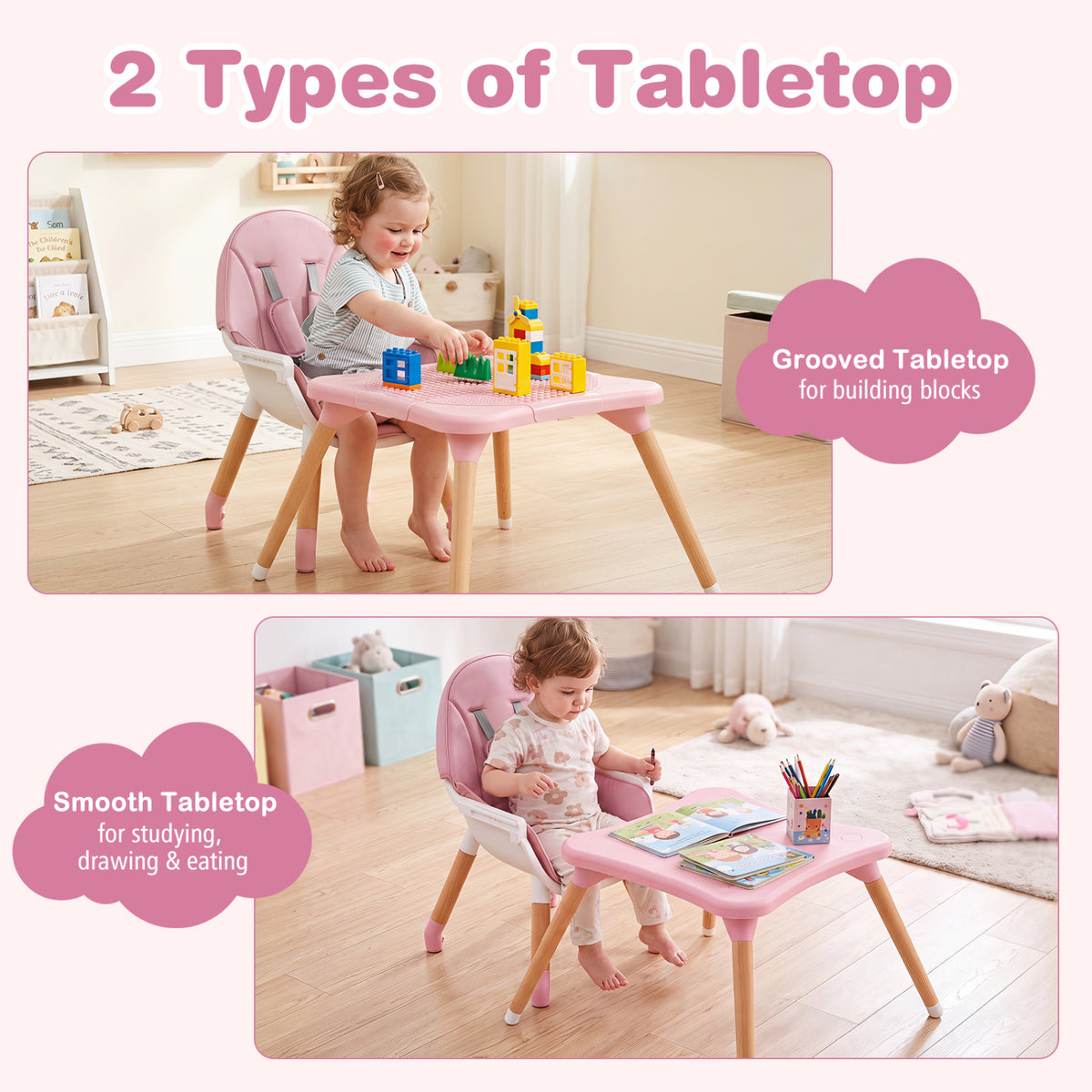 6 in 1 High Chair for Babies and Toddlers Ages 6-36 Months-Pink view 7