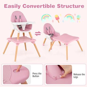 6 in 1 High Chair for Babies and Toddlers Ages 6-36 Months-Pink view 9