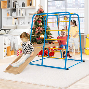 6-in-1 Indoor Jungle Gym with Slide for Boys and Girls 3+ Years Old-Blue view 2