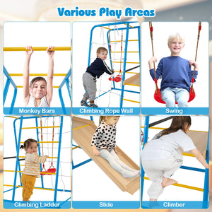 6-in-1 Indoor Jungle Gym with Slide for Boys and Girls 3+ Years Old-Blue view 5