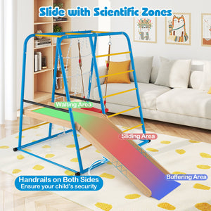 6-in-1 Indoor Jungle Gym with Slide for Boys and Girls 3+ Years Old-Blue view 6