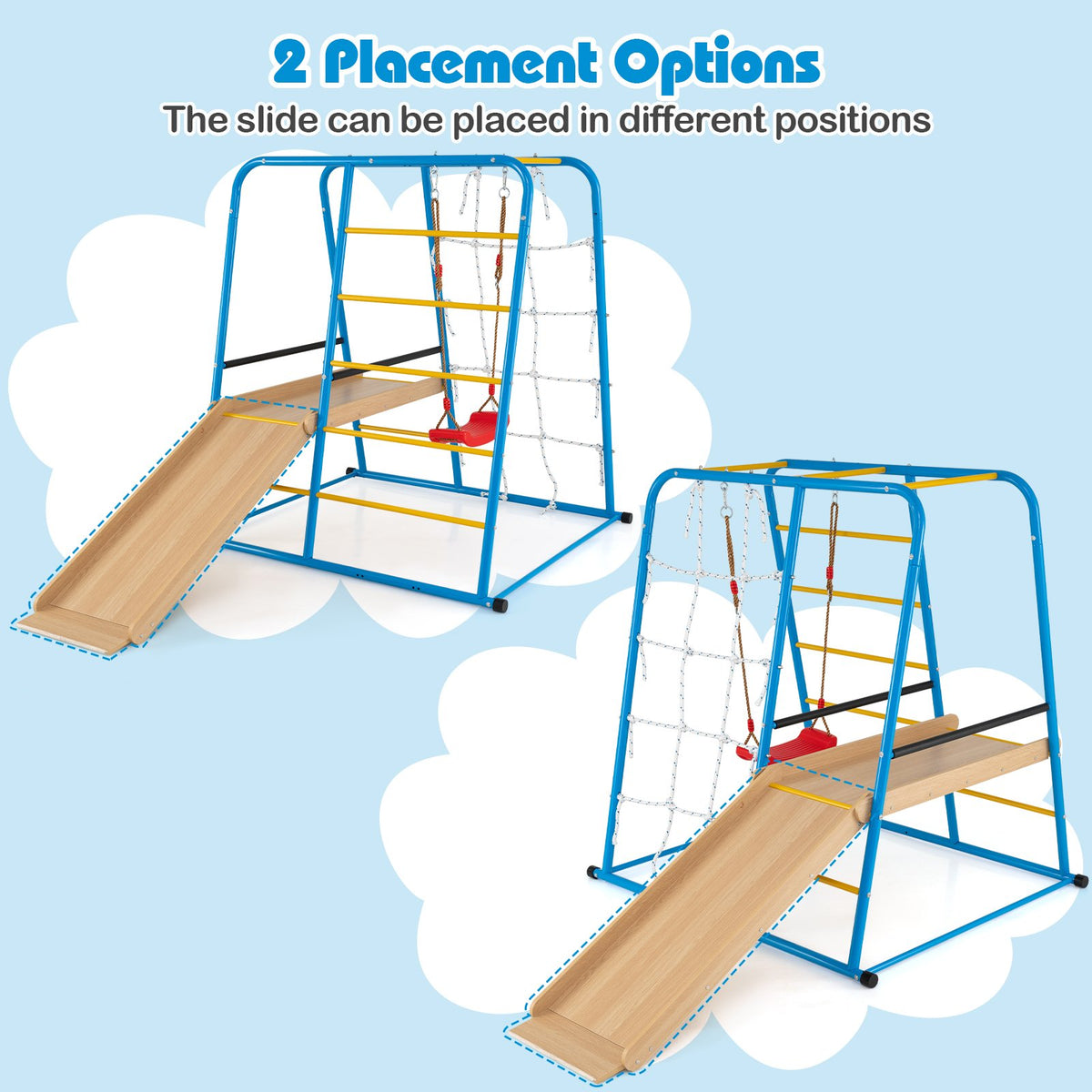 6-in-1 Indoor Jungle Gym with Slide for Boys and Girls 3+ Years Old-Blue view 7