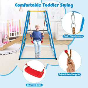 6-in-1 Indoor Jungle Gym with Slide for Boys and Girls 3+ Years Old-Blue view 8