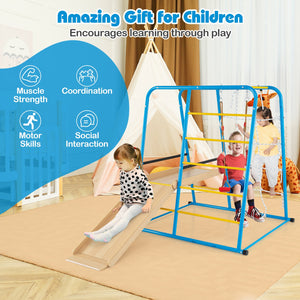 6-in-1 Indoor Jungle Gym with Slide for Boys and Girls 3+ Years Old-Blue view 9