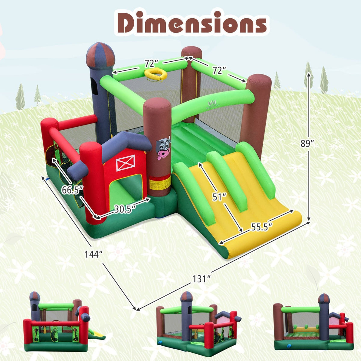 6-in-1 Inflatable Bounce House with Double Slides without Blower view 4