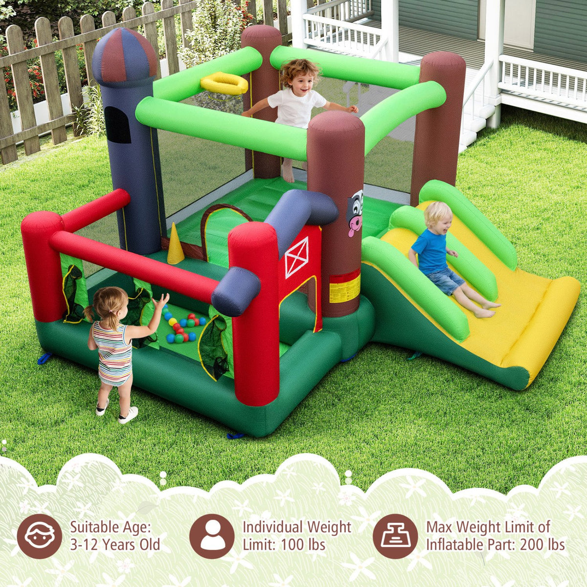 6-in-1 Inflatable Bounce House with Double Slides without Blower view 5