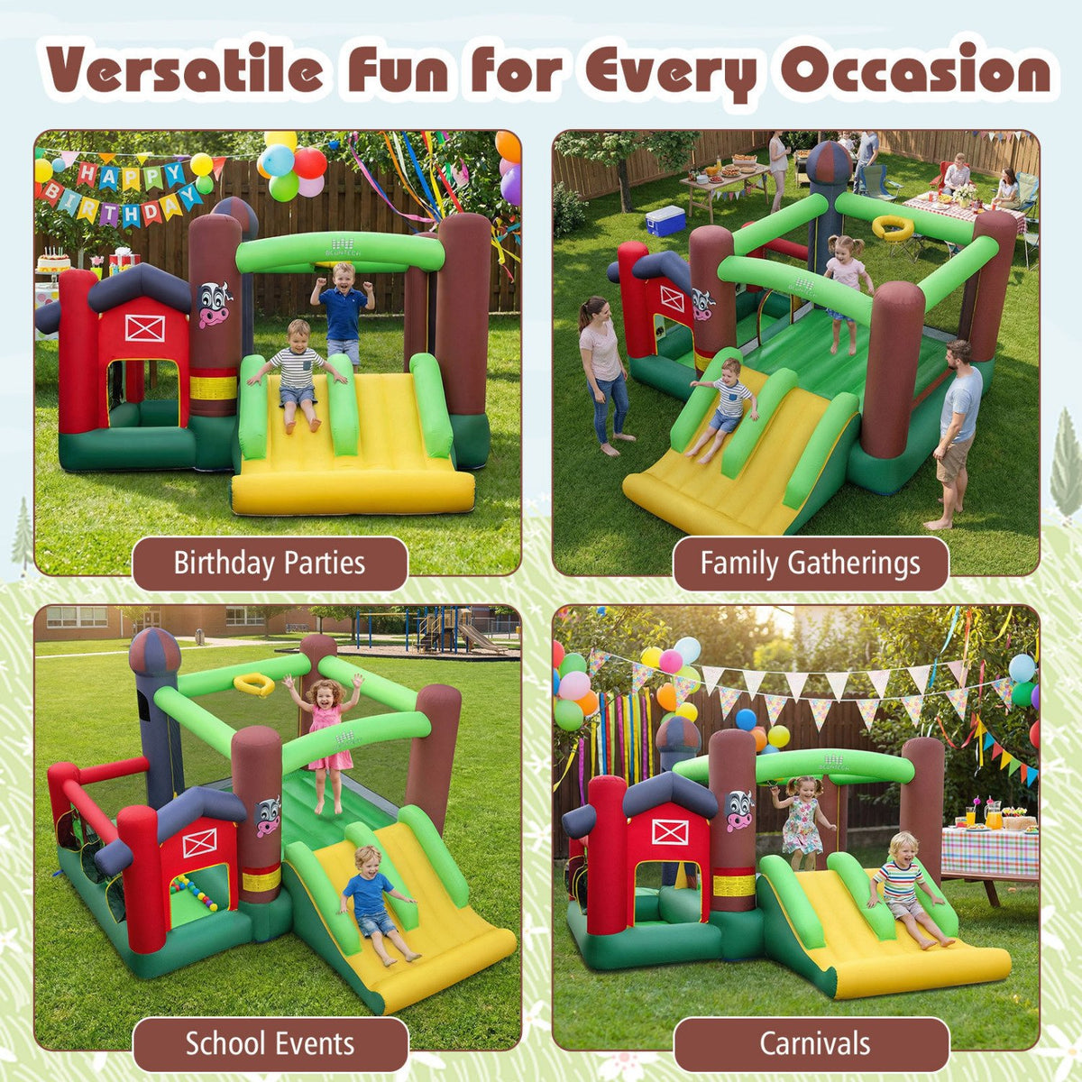 6-in-1 Inflatable Bounce House with Double Slides without Blower view 8
