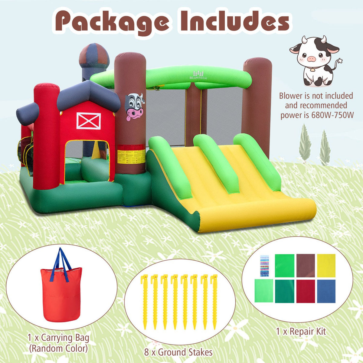 6-in-1 Inflatable Bounce House with Double Slides without Blower view 9