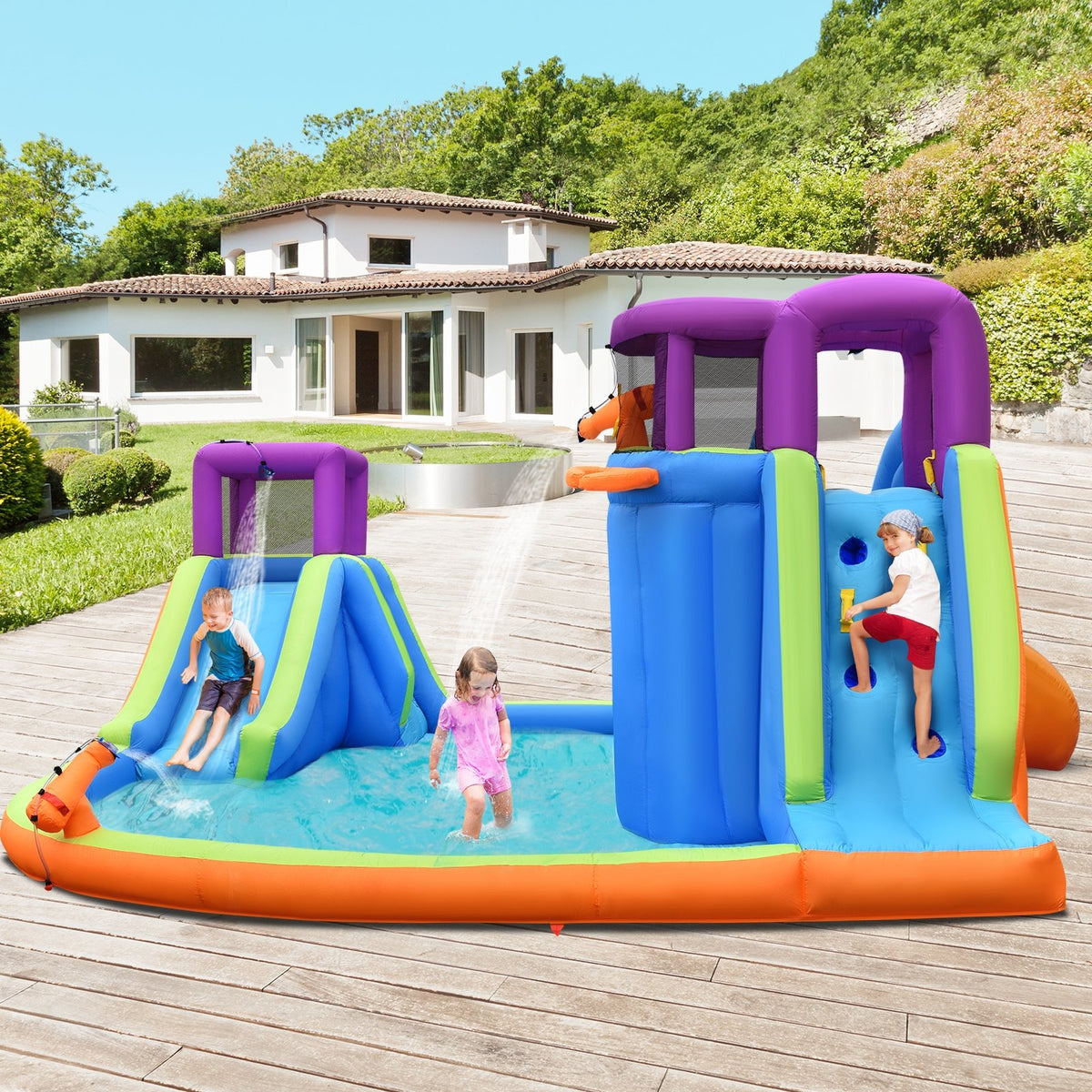 6-in-1 Inflatable Dual Water Slide Bounce House Without Blower view 2