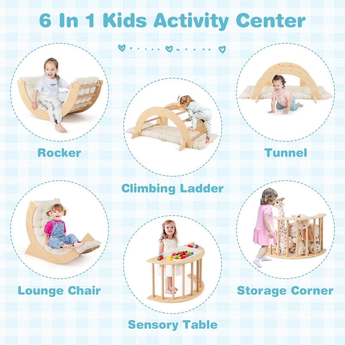 6 in 1 Kids Climbing Arch Playset wIth Removable Cushion and Stoppers-Natural view 6