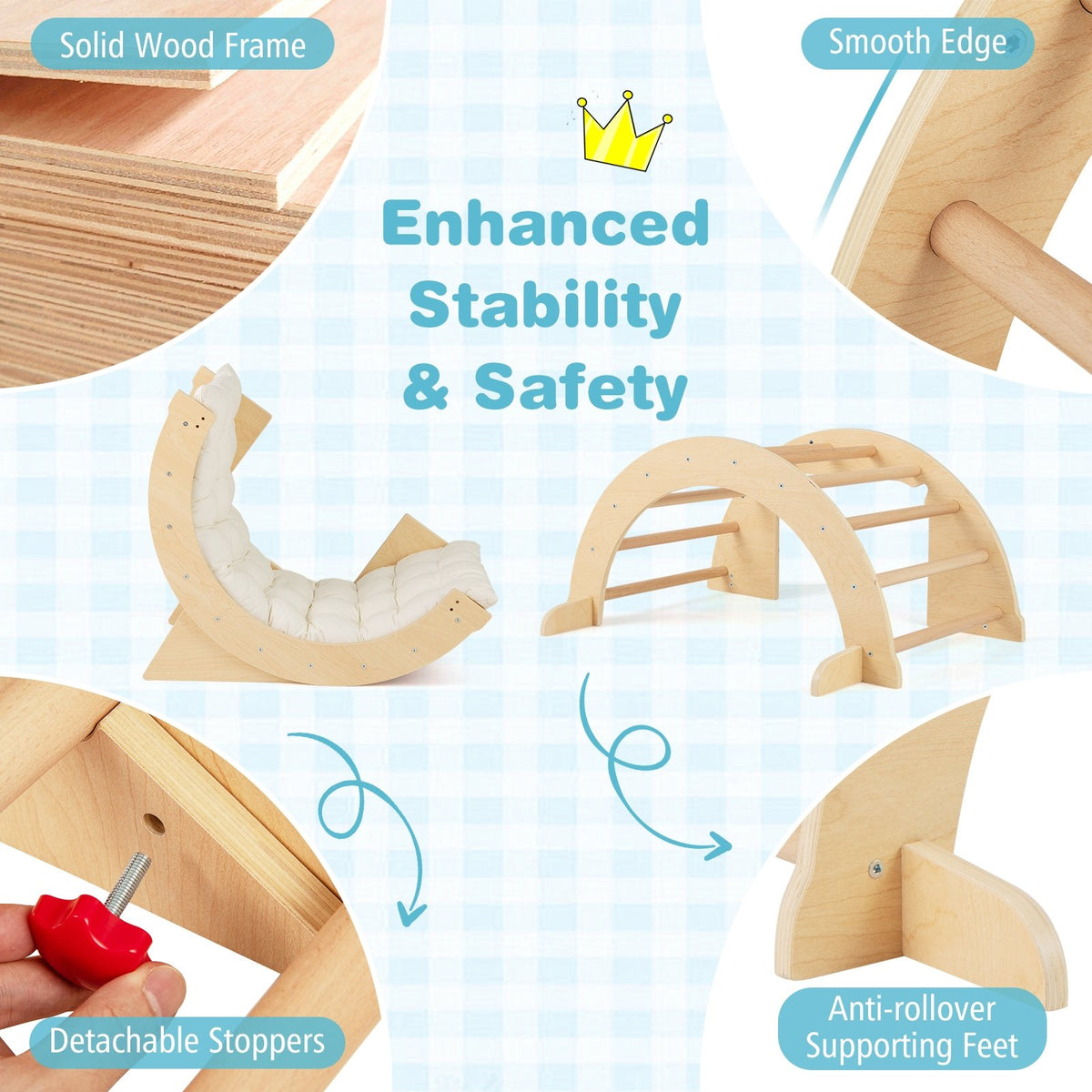 6 in 1 Kids Climbing Arch Playset wIth Removable Cushion and Stoppers-Natural view 7