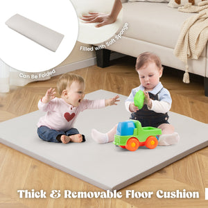 6-in-1 Kids Play Tent Playhouse with Blackboard 6 Storage Bins and Floor Cushion-Beige view 3