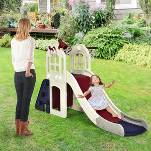 6-In-1 Large Slide for Kids Toddler Climber Slide Playset with Basketball Hoop-Blue view 2
