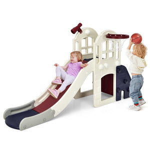 6-In-1 Large Slide for Kids Toddler Climber Slide Playset with Basketball Hoop-Blue view 4