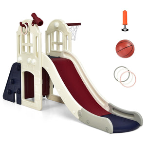 6-In-1 Large Slide for Kids Toddler Climber Slide Playset with Basketball Hoop-Blue view 8