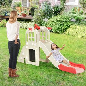 6-In-1 Large Slide for Kids Toddler Climber Slide Playset with Basketball Hoop-Pink view 2
