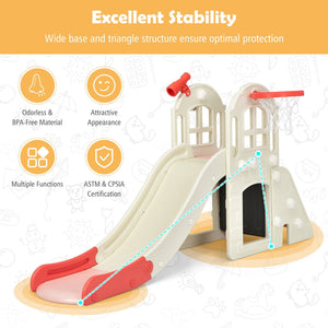 6-In-1 Large Slide for Kids Toddler Climber Slide Playset with Basketball Hoop-Pink view 7