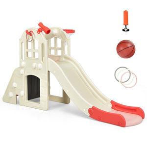 6-In-1 Large Slide for Kids Toddler Climber Slide Playset with Basketball Hoop-Pink view 8