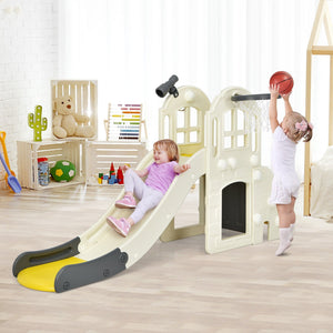 6-In-1 Large Slide for Kids Toddler Climber Slide Playset with Basketball Hoop-Yellow view 3