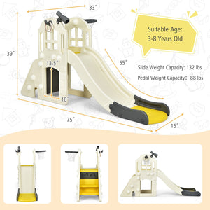 6-In-1 Large Slide for Kids Toddler Climber Slide Playset with Basketball Hoop-Yellow view 5